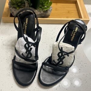 Saint Laurent Black Leather Cassandra Wedge